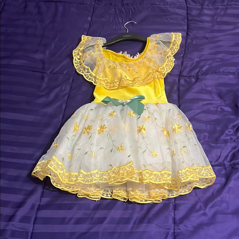 Yellow and White Dance Costume with Lace and Ruffles